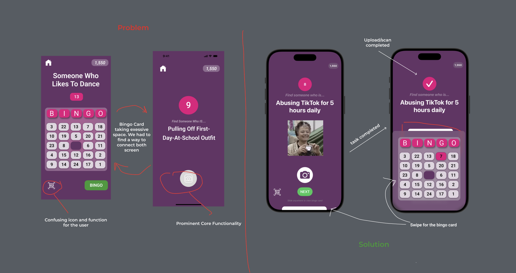 Figma prototype of intro week bingo app